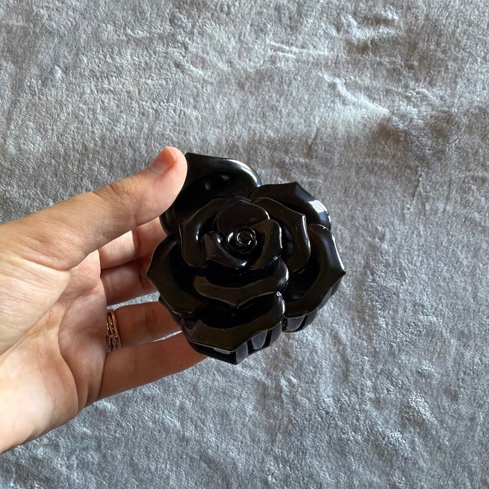 Black Rose Flower Hair Claw Clip Large Glossy Statement Hair Accessory - K144